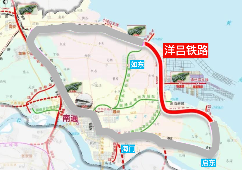 图图源南通发布位置示意图通海港区的疏港铁路(一期)除此之外,海门还
