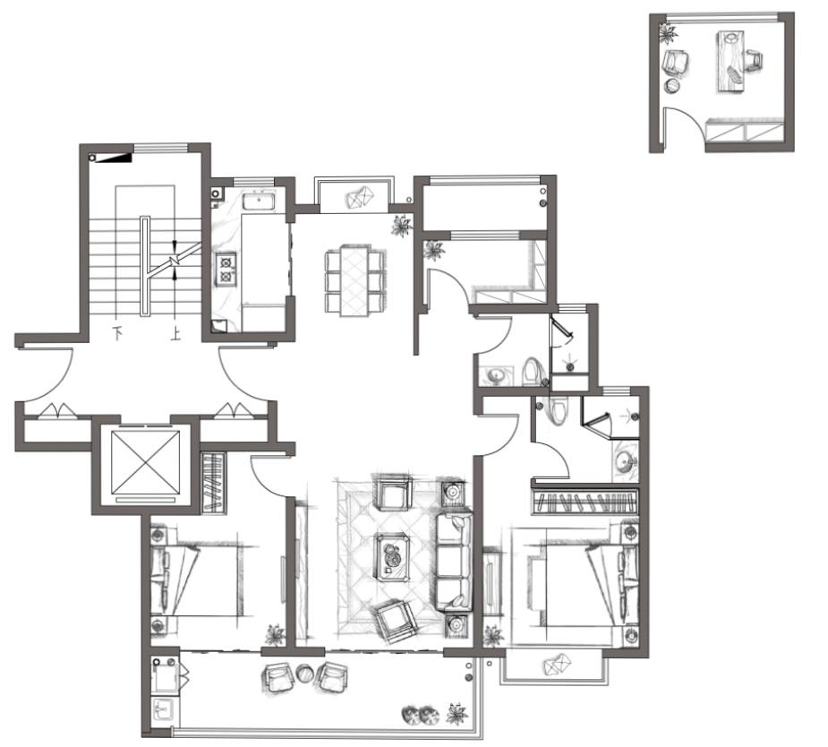 洋房建面约120(四室两厅两卫,户型赏析